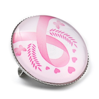 Breast Cancer Awareness Ribbon Glass Brooches JEWB-L019-01G-1