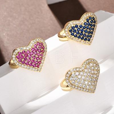 Brass Micro Pave Cubic Zirconia Cuff Open Rings RJEW-F204-07B-G-1