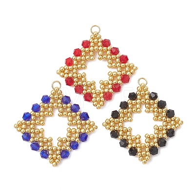 3Pcs Glass Seed Beaded Pendants PALLOY-MZ01286-1