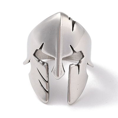 Non-Tarnish 304 Stainless Steel Spartan Soldier Helmet Finger Rings for Men RJEW-U005-05AS-1