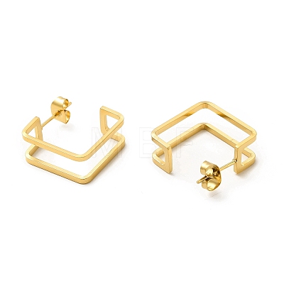 Ion Plating(IP) 304 Stainless Steel Double Layer Square Stud Earrings EJEW-A089-04G-1