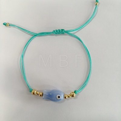 Braided Porcelain Fish Charm Adjustable Bracelets JI6734-9-1