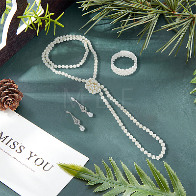 ANATTASOUL Plastic Pearl Beaded Necklace & Wrap Bracelet & Teardrop Dangle Stud Earrings with Crystal Rhinestone SJEW-AN0001-03-1