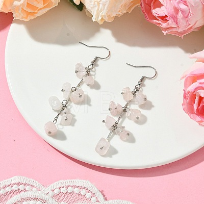 Natural Rose Quartz Dangle Earrings for Women EJEW-TA00553-01-1