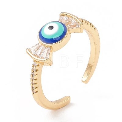 Blue Enamel Candy with Evil Eye Open Cuff Ring with Clear Cubic Zirconia KK-E005-06G-1