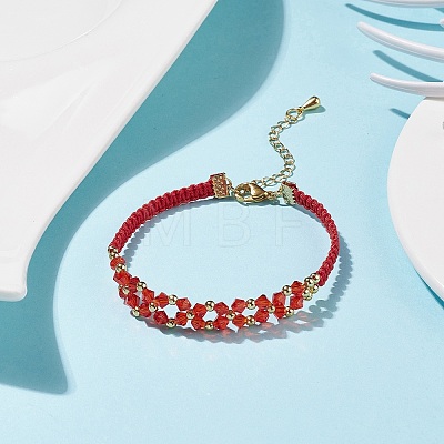 Glass Braided Flower Link Bracelet for Women BJEW-TA00130-03-1