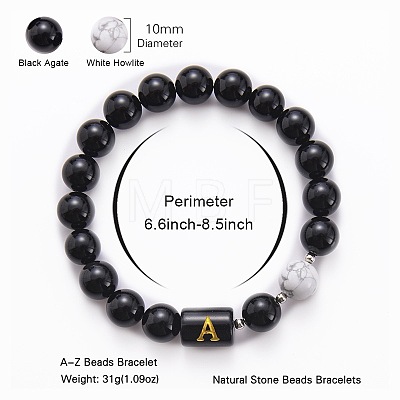 10MM Natural Black Onyx(Dyed & Heated) and Howlite Beaded Stretch Bracelets RH2290-1-1