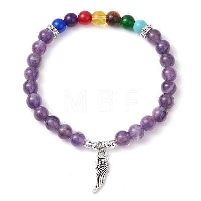 Chakra Round Natural Gemstone Stretch Bracelets BJEW-JB10985-1