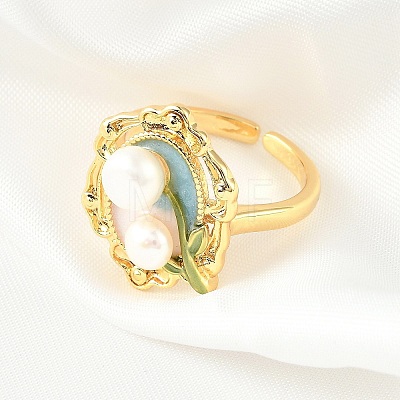 Brass Enamel Cuff Rings RJEW-K291-04G-03-1