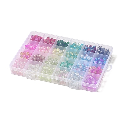 480Pcs 24 Colors Transparent Crackle Glass Beads Strand GLAA-D013-02-1