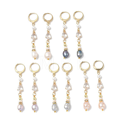 Teardrop Brass & Natural Cultured Freshwater Pearl Hoop Earrings EJEW-JE07012-1