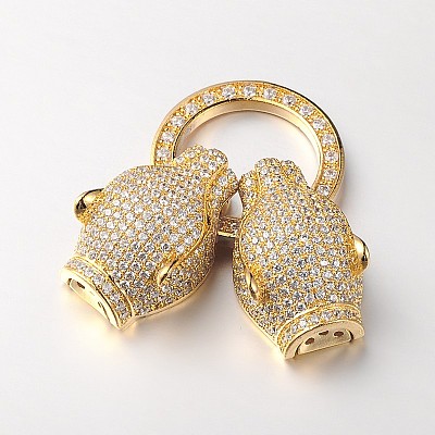 Brass Micro Pave Cubic Zirconia Fold Over Clasps ZIRC-M043-G-02-RS-1