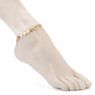 Brass Flat Round Link Chain Anklet AJEW-AN00404-1