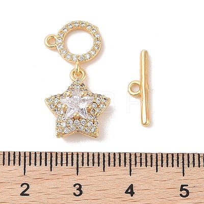 Golden Brass Micro Pave Clear Cubic Zirconia Toggle Clasps KK-B100-040G-01-1