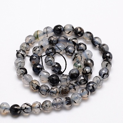 Faceted Natural Agate Round Beads Strands G-E319A-6mm-07-1