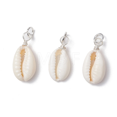 Natural Cowrie Shell Pendants PALLOY-JF03710-01-1