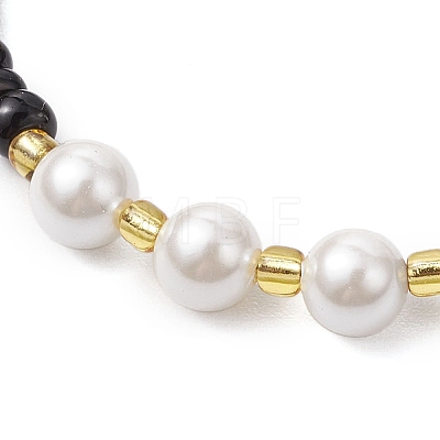 Shell Pearl Bead & Glass Seed Beads Bracelets BJEW-MZ00136-02-1