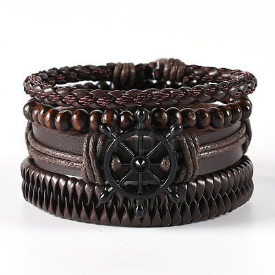 Cowhide & Imitation Leather Cord Knitted Multi-strand Bracelets WG31D03-07-1