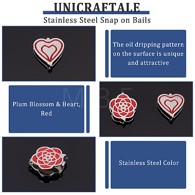 Unicraftale 8Pcs 2 Style 304 Stainless Steel Snap on Bails STAS-UN0037-91-1