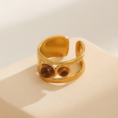 304 Stainless Steel with Imitation Tiger Eye Resin Cuff Open Rings WG4683E-06-1