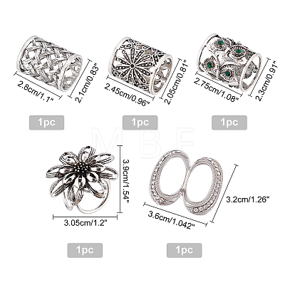 SUPERFINDINGS 5Pcs 5 Style Owl & Flower & Rhombus & Column & Oval Alloy Scarf Buckle Rings JEWB-FH0001-08-1