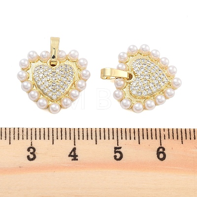 Brass Pave Clear Cubic Zirconia With ABS Imitation Pearl Beads Pendants KK-U009-03G-1