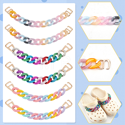   4pcs 2 styles Rainbow Color Acrylic Shoe Decoration Curban Chains AJEW-PH0011-18-1