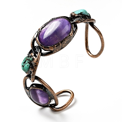 Natural Turquoise & Amethyst Open Cuff Bangle G-D468-07R-1