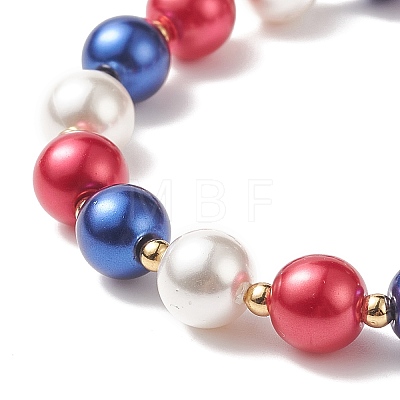 Shell Pearl & Glass Round Beaded Stretch Bracelet BJEW-TA00216-1