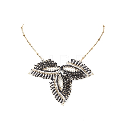 MIYUKI Japanese Seed Braided Leaf Pendant Necklace with Satellite Chains NJEW-MZ00017-1