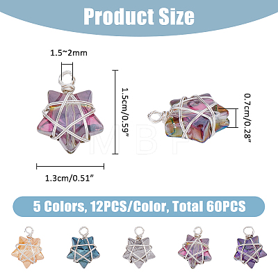 60Pcs Wire Wrapped Electroplate Glass Pendants PALLOY-FH0008-76B-1