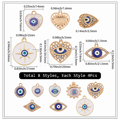 32Pcs 8 Styles Alloy Enamel Pendants ENAM-SC0006-66-1