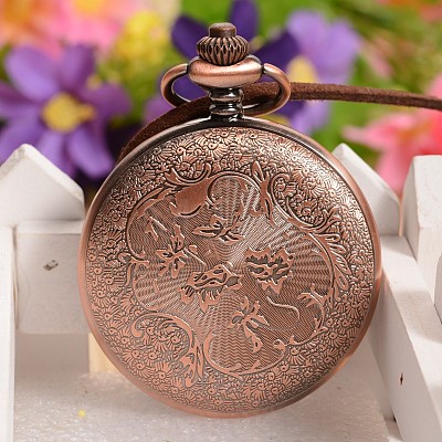 Openable Flat Round with Horse Design Alloy Glass Pendant Pocket Watch WACH-L024-01-1
