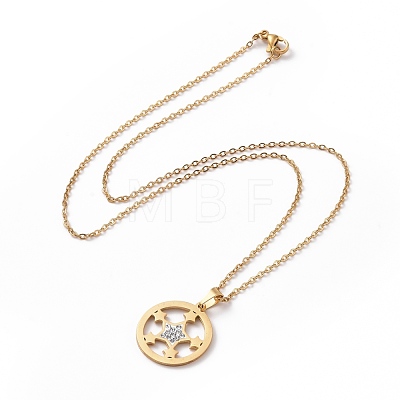 Crystal Rhinestone Star Pendant Necklace with Vacuum Plating 304 Stainless Steel Chains for Women NJEW-E014-24G-1