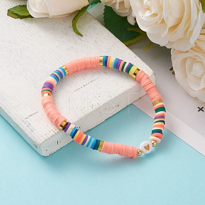 Polymer Clay Heishi Beads Stretch Bracelets BJEW-JB05708-01-1