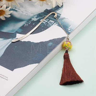 Metal Bookmark Gift with Polyester Tassel Big Pendant Decorations AJEW-JK00167-04-1