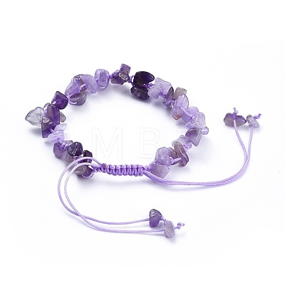 Adjustable Natural Amethyst Chip Beads Braided Bead Bracelets X-BJEW-JB04392-02-1