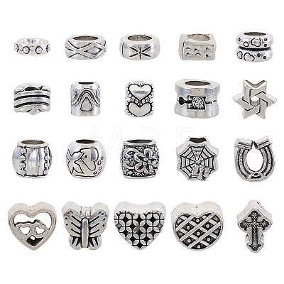 100Pcs 20 Style Tibetan Style Alloy European Beads FIND-TA0003-48-1