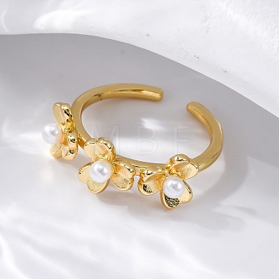 Flower Brass Open Cuff Rings for Women LS-RJEW-G341-01G-1