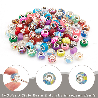  100Pcs 5 Styles Resin & Acrylic European Beads RPDL-NB0001-24-1