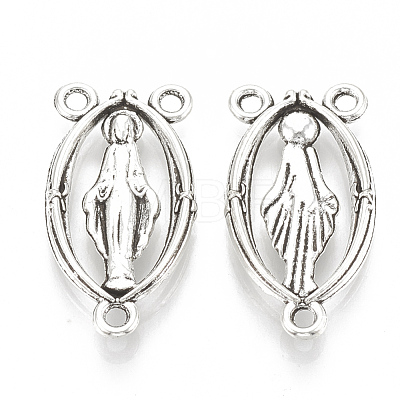 Holy Oval Carved Virgin Mary Tibetan Style Alloy Chandelier Component Links TIBEP-0381-S-LF-1