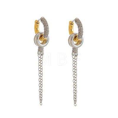Brass Micro Pave Cubic Zirconia Chain Tassel Hoop Earrings for Women WGBBBBD-02-1