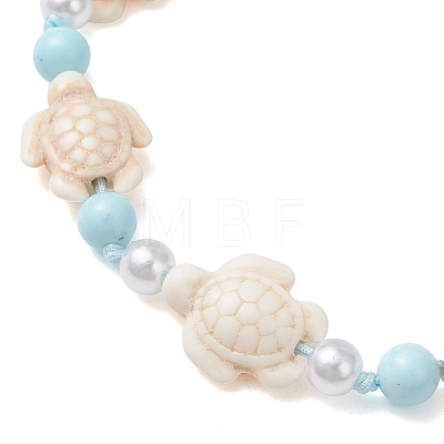 Adjustable Ocean Turtle Synthetic Turquoise & Dyed Round Natural Howlite & Imitation Pearl Braided Bead Anklets for Womem AJEW-AN00785-1