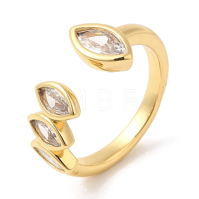 Rack Plating Brass Pave Clear Cubic Zirconia Open Cuff Rings for Women X-RJEW-Q770-31G-1