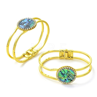 Natural Abalone Shell Flat Round Open Bangles BJEW-JB14315-01-1