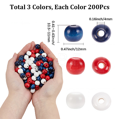 600Pcs 3 Colors Dyed Wood Beads WOOD-SC0002-43-1