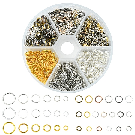 60G 6 Styles DIY Brass & Iron Open Jump Rings DIY-FS0004-11-1