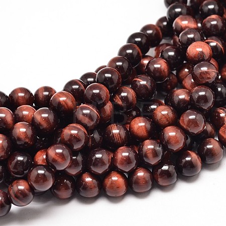 Dyed & Heated Natural Red Tiger Eye Round Bead Strands G-P072-52-8mm-1
