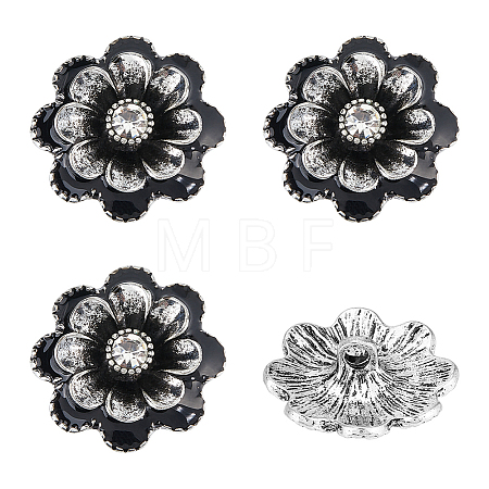 Flower Alloy & Glass Shank Buttons BUTT-WH0061-14-1