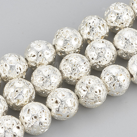 Electroplated Natural Lava Rock Beads Strands G-T061-55E-10mm-1